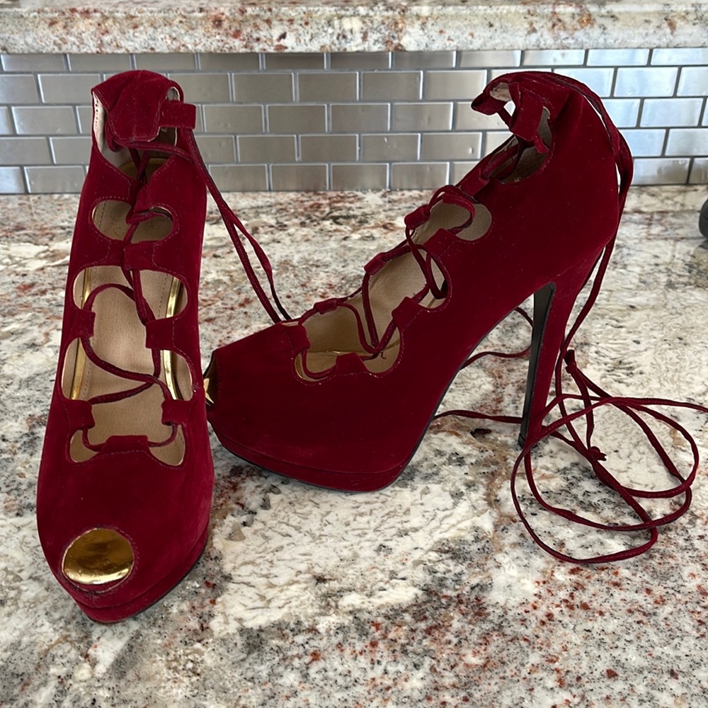 Victoria secret red velvet wrap pump